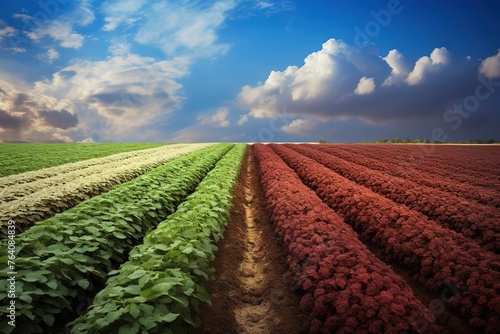 Fields of fresh green and red lettuce.