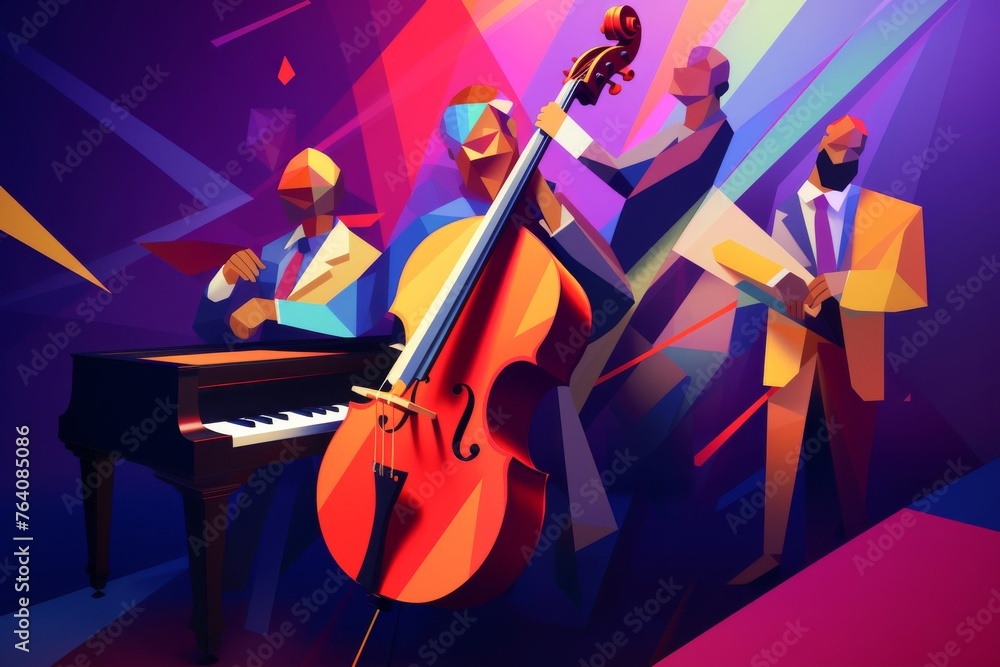 Fototapeta premium Capturing the essence of jazz music in a colorful abstract composition low poly