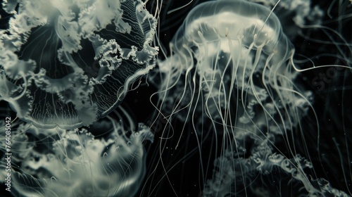 Swarm of jellyfish underwater photo