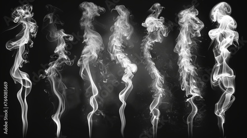 Against a black background, smoke is collected in white.