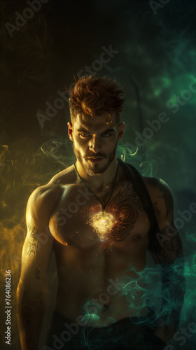 handsome shirtless man with magical glows - paranormal supernatural - gnerative ai