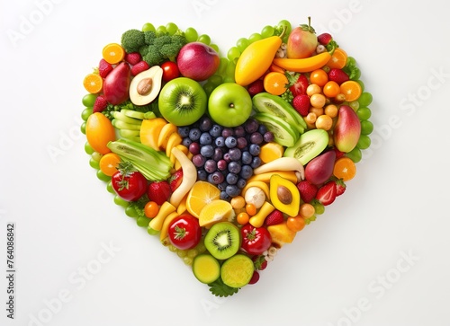 Fresh fruits and vegetables heart shape.
