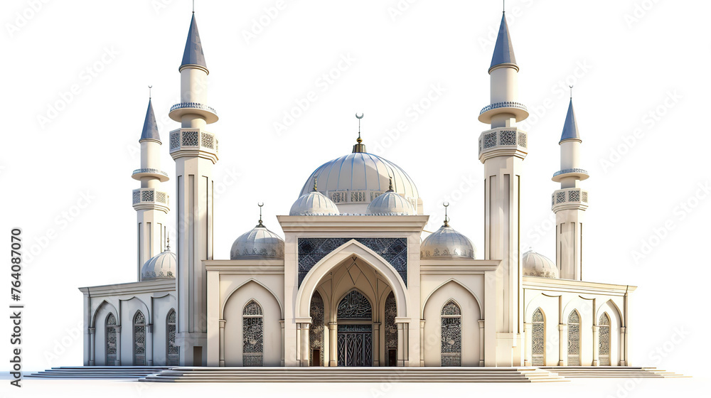 3d realistic mosque, blender, isolated white background, generative ai