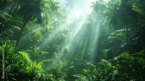 An environmental technology banner or advertisement depicting a tropical dense forest and wide angle visuals.