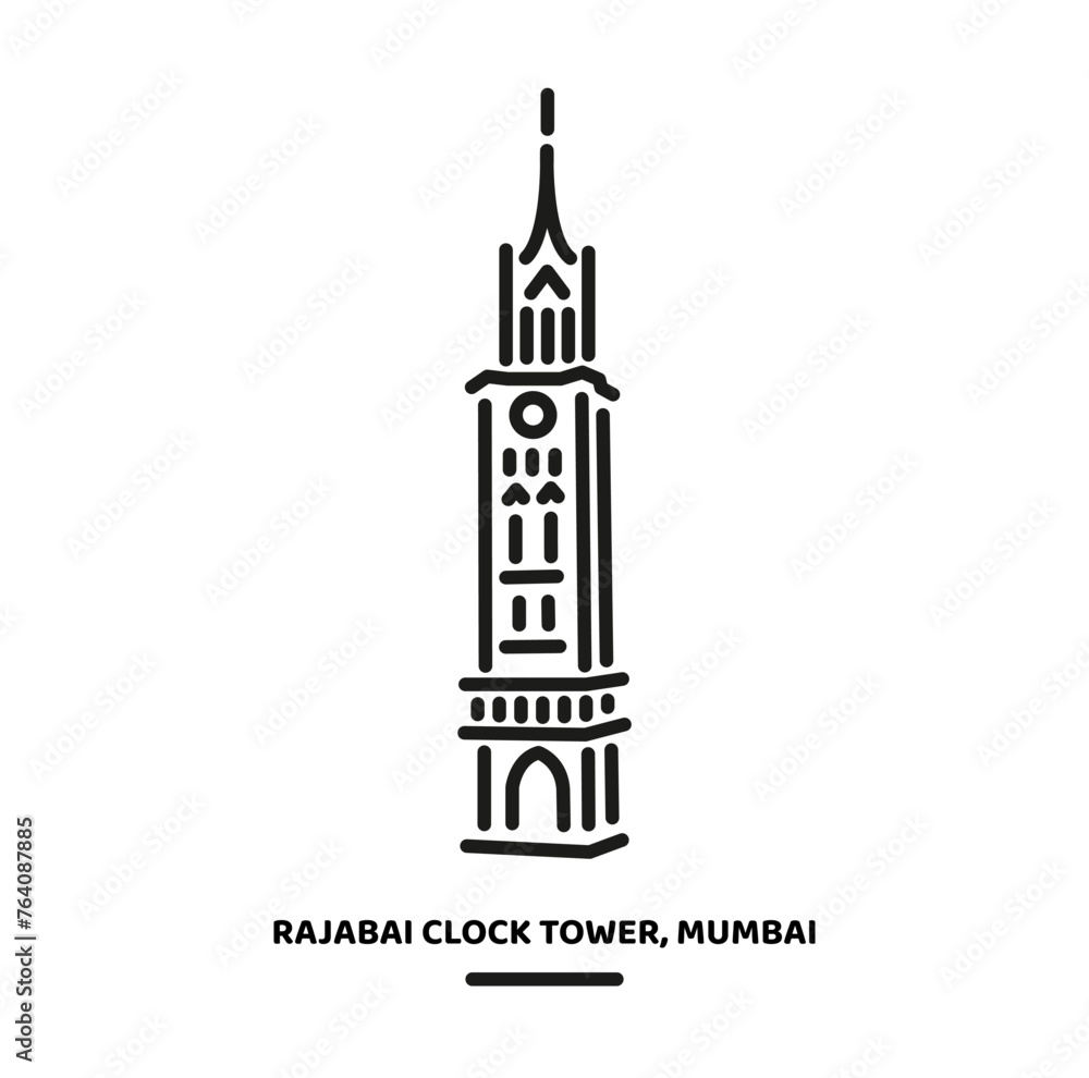 Rajabai Clock Tower, Mumbai University illustration icon.