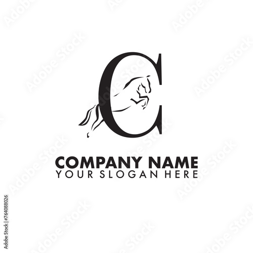 Elegant luxury letter C monogram horse jumping logo On isolated background