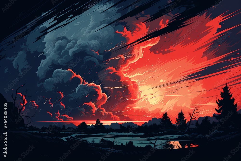 Stormy weather illustration - obrazy, fototapety, plakaty 