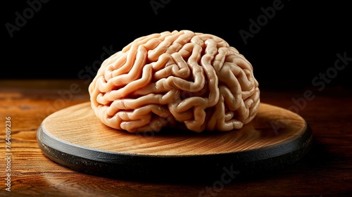 Close up of wooden plate with brain