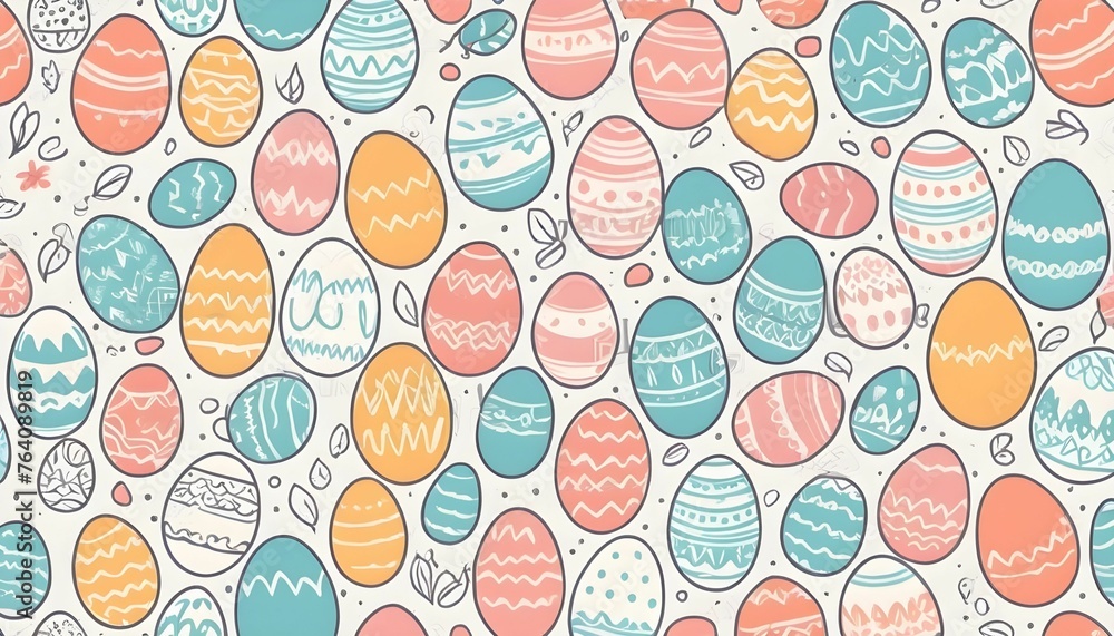 seamless pattern with colorful easter eggs , Cute hand drawn easter eggs horizontal seamless pattern, fun easter decoration for banners, wallpapers, cards - vector design created with generative ai
