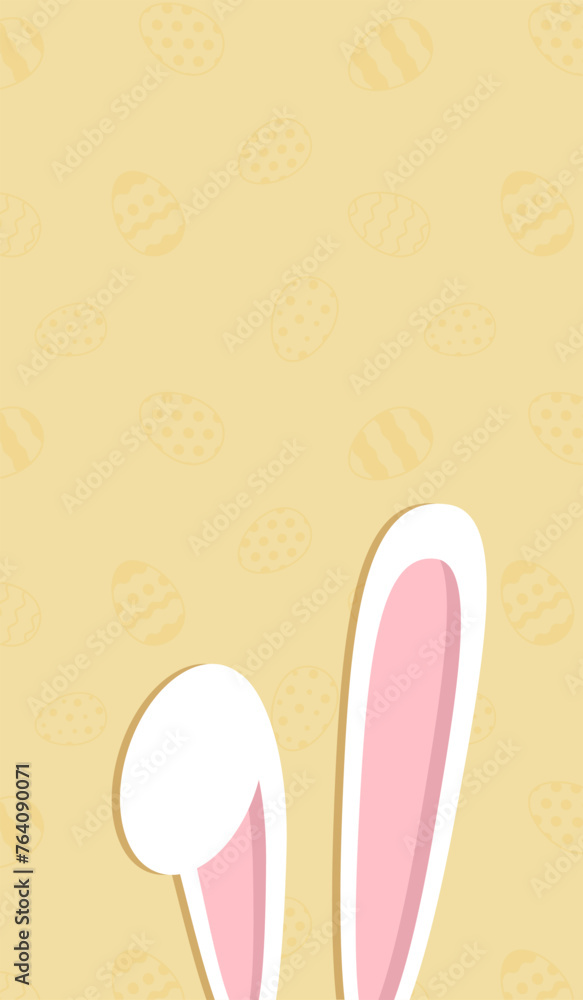 Colorful Happy Easter greeting card with rabbit, bunny, and eggs with banners.