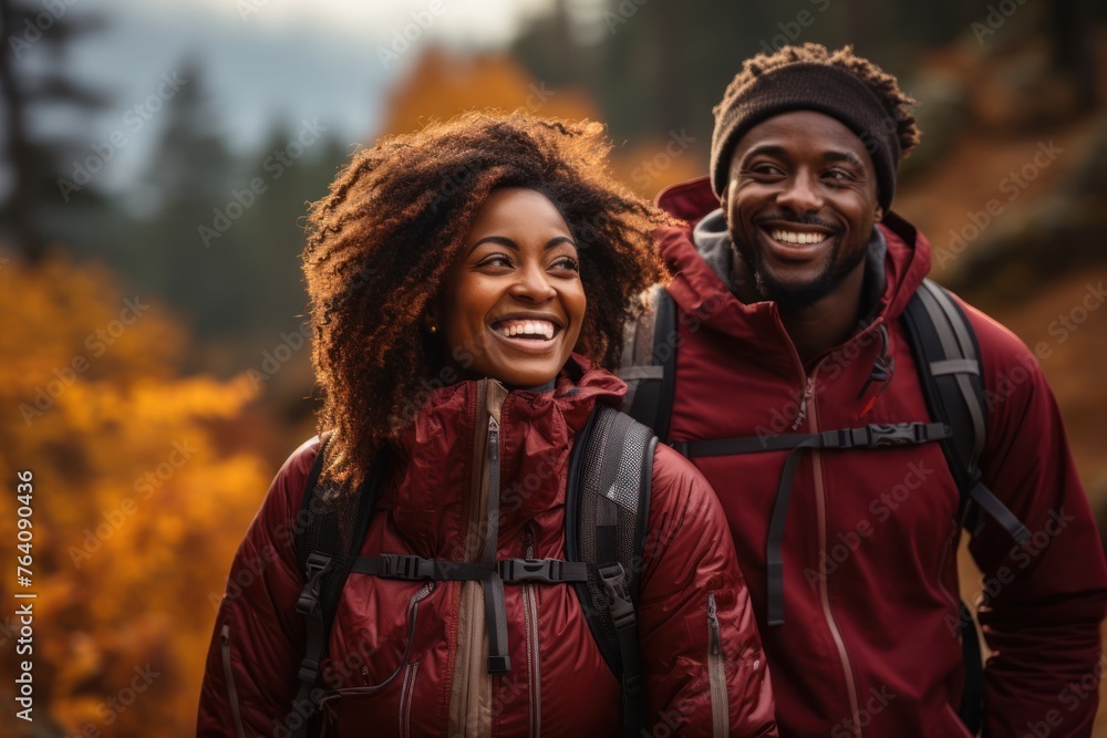 Happy Couple Hiking In Autumn Generative AI