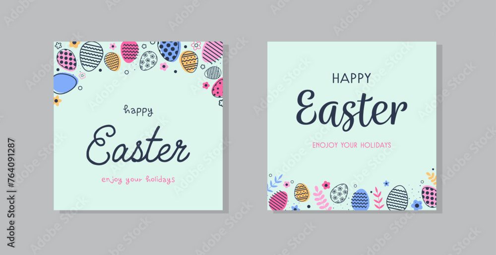 Abstract Easter greeting card with eggs. Modern style background. Collection. Vector illustration
