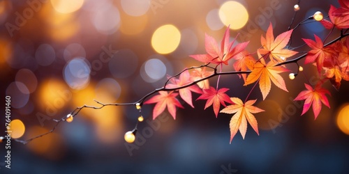 Branch With Red and Yellow Autumn Leaves Generative AI photo