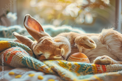 Realistic photo, Easter eggs, cute bunny. © HappyTime 17