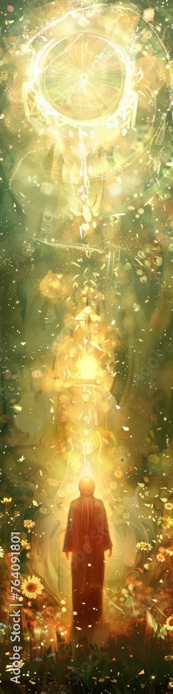 Illustration of a Sacred and Divine Meditation in the Earth Maiden Summer Style created with Generative AI Technology