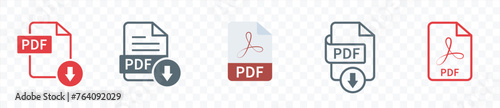 PDF file format icons set. Document text, PDF File Download icon outline sign.Different style icons set.Vector illustration.