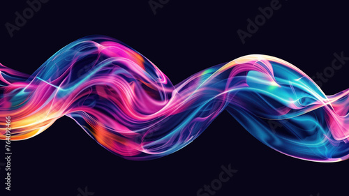Colorful bright light waves flowing on black background