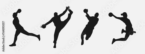 silhouette set of handball player, athlete. sport, activity, competition. vector illustration.