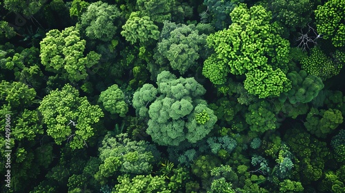 Top Arial view of greenish canopy of monsoonal forest photo