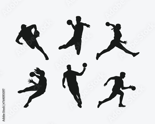silhouette set of handball player, athlete. sport, activity, competition. vector illustration.