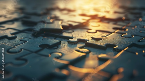 a jigsaw puzzle coming together seamlessly, symbolizing the idea of integration and synergy in strategic marketing efforts to outperform competitors photo