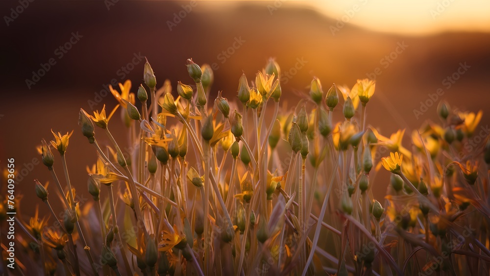 Autumn light illuminates delicate flower seeds against a warm backdrop