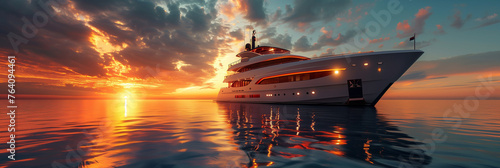 Luxury Yacht Sailing on Calm Waters at Sunset