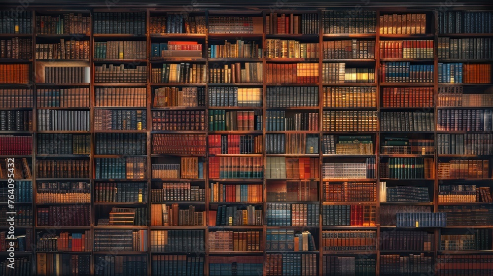 A detailed image showcasing an extensive collection of books arranged in a wooden bookshelf, casting a warm ambient atmosphere perfect for backgrounds or concepts A detailed image showcasing an extensive collection of books arranged in a wooden bookshelf, casting a warm ambient atmosphere perfect for backgrounds or concepts