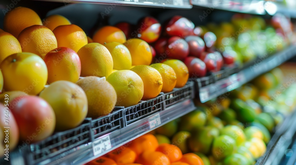 Fresh Fruit Shelf in Supermarket Fresh Fruit Shelf in Supermarket