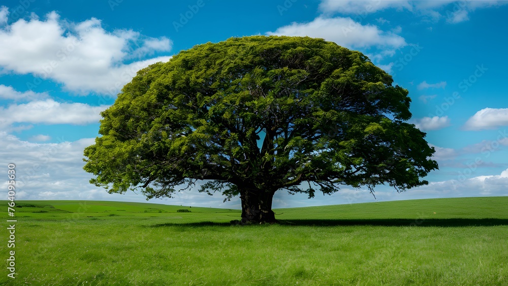 Iconic tree creates a focal point in a vibrant green panorama Iconic tree creates a focal point in a vibrant green panorama