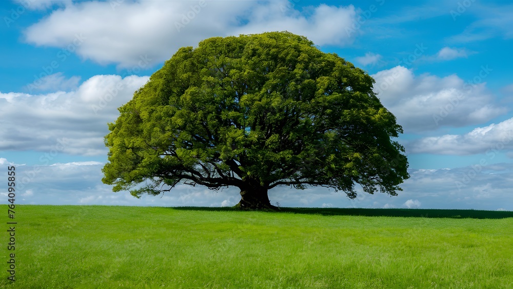 Iconic tree creates a focal point in a vibrant green panorama Iconic tree creates a focal point in a vibrant green panorama