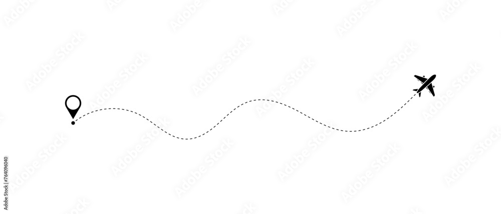 Airplane line path vector icon of air plane flight route with start point and dash line trace - vector illustration Airplane line path vector icon of air plane flight route with start point and dash line trace - vector illustration