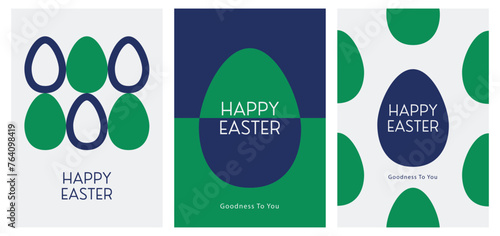 Happy easter minimal greeting card set, poster, cover with easter eggs. Vector Illustration	