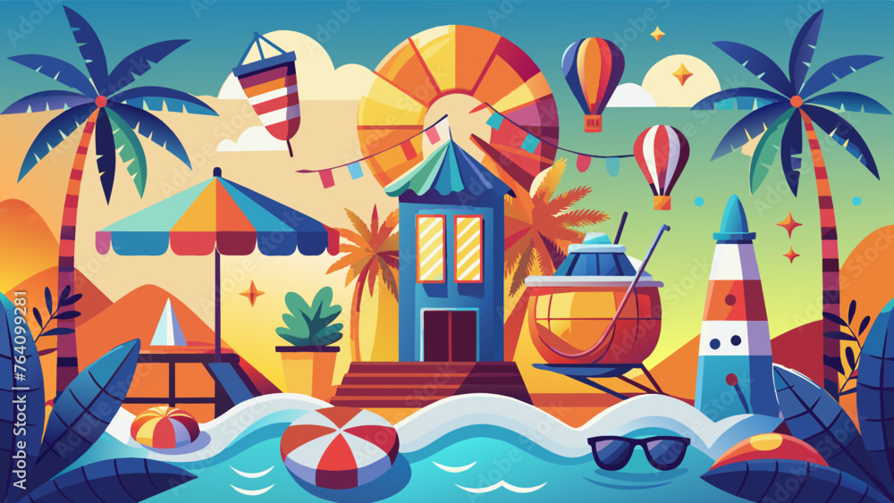 Summer vector icon set for sticker. Summer vector icon set for sticker.