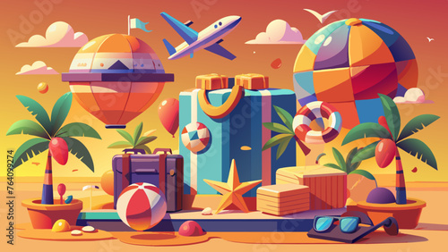 Colorful Summer Background Layout Banner Design. 
