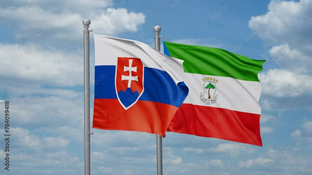 Equatorial Guinea and Slovakia two flags waving together, looped video, two country relations concept Equatorial Guinea and Slovakia two flags waving together, looped video, two country relations concept
