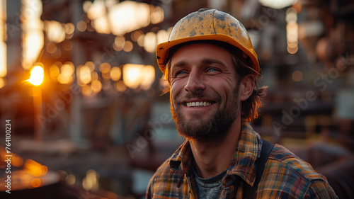 A man wearing a yellow hard hat and smiling