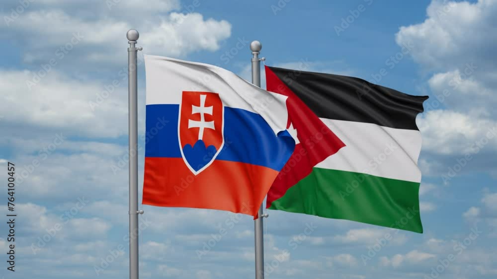 Jordan and Slovakia two flags waving together, looped video, two country relations concept Jordan and Slovakia two flags waving together, looped video, two country relations concept
