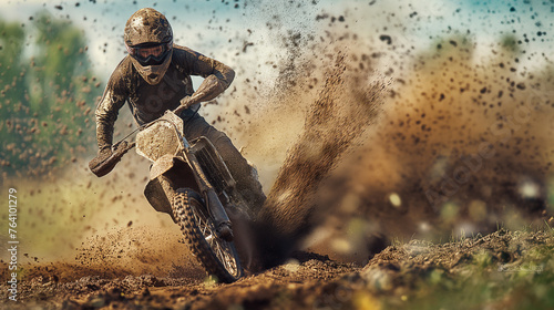 Muddy motocross rider in motocross. © Janis Smits