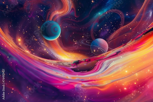 mesmerizing display of cosmic beauty as planets, stars, and galaxies dances..