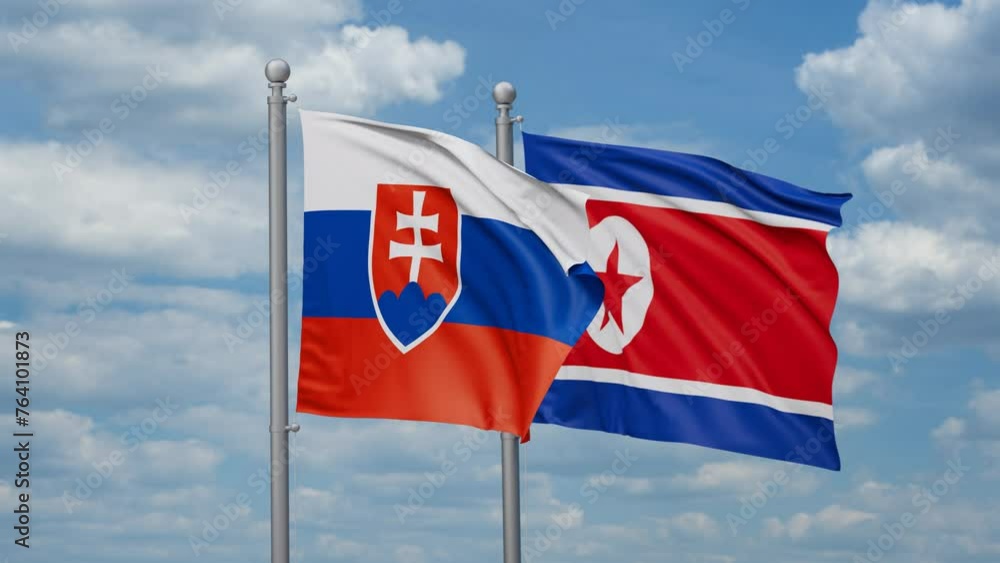 North Korea and Slovakia two flags waving together, looped video North Korea and Slovakia two flags waving together, looped video