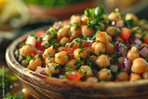 Chickpea salad tossed in a light tangy vinaigrette a dance of textures and flavors in every forkful