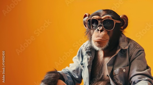 Trendy stylish monkey wearing sunglasses