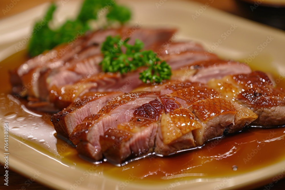 Glazed duck fillet a fusion of flavors where the rich taste of duck meets a sweet sticky glaze Glazed duck fillet a fusion of flavors where the rich taste of duck meets a sweet sticky glaze