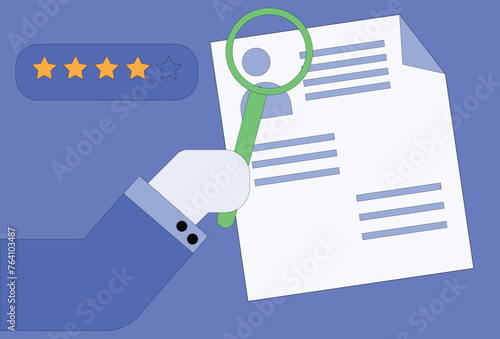 The concept illustration of HR conducting research on candidate CVs to find the best candidate