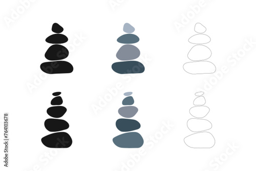 Balance rock icon vector illustration. Zen stones design elements. Harmony symbol. Meditation sign. Simple pebble isolated silhouettes for spa, wellness, beauty cards, Buddhism concept.