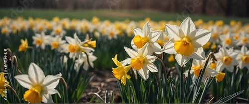 Daffodil field in spring beautiful nature scenery landscape from Generative AI