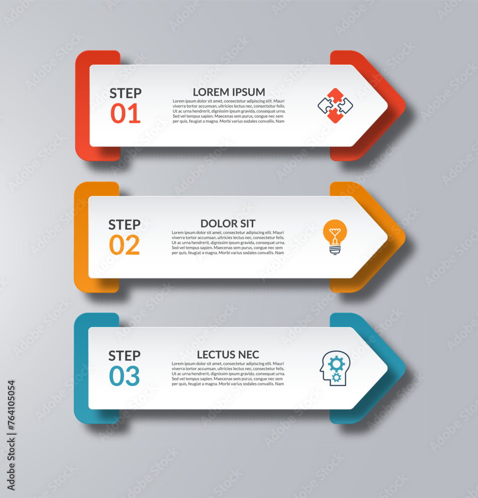 Vector infographic template. Business concept with 3 arrows. Vector design elements for infographics. Can be used for workflow layout, diagram, chart, graph, web design. - obrazy, fototapety, plakaty 