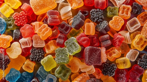 Variety of colorful candies, variety of colorful gummy bears. photo