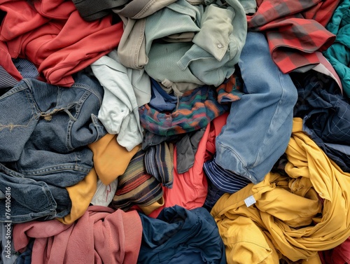 Colorful assortment of various garments stacked in a messy pile.